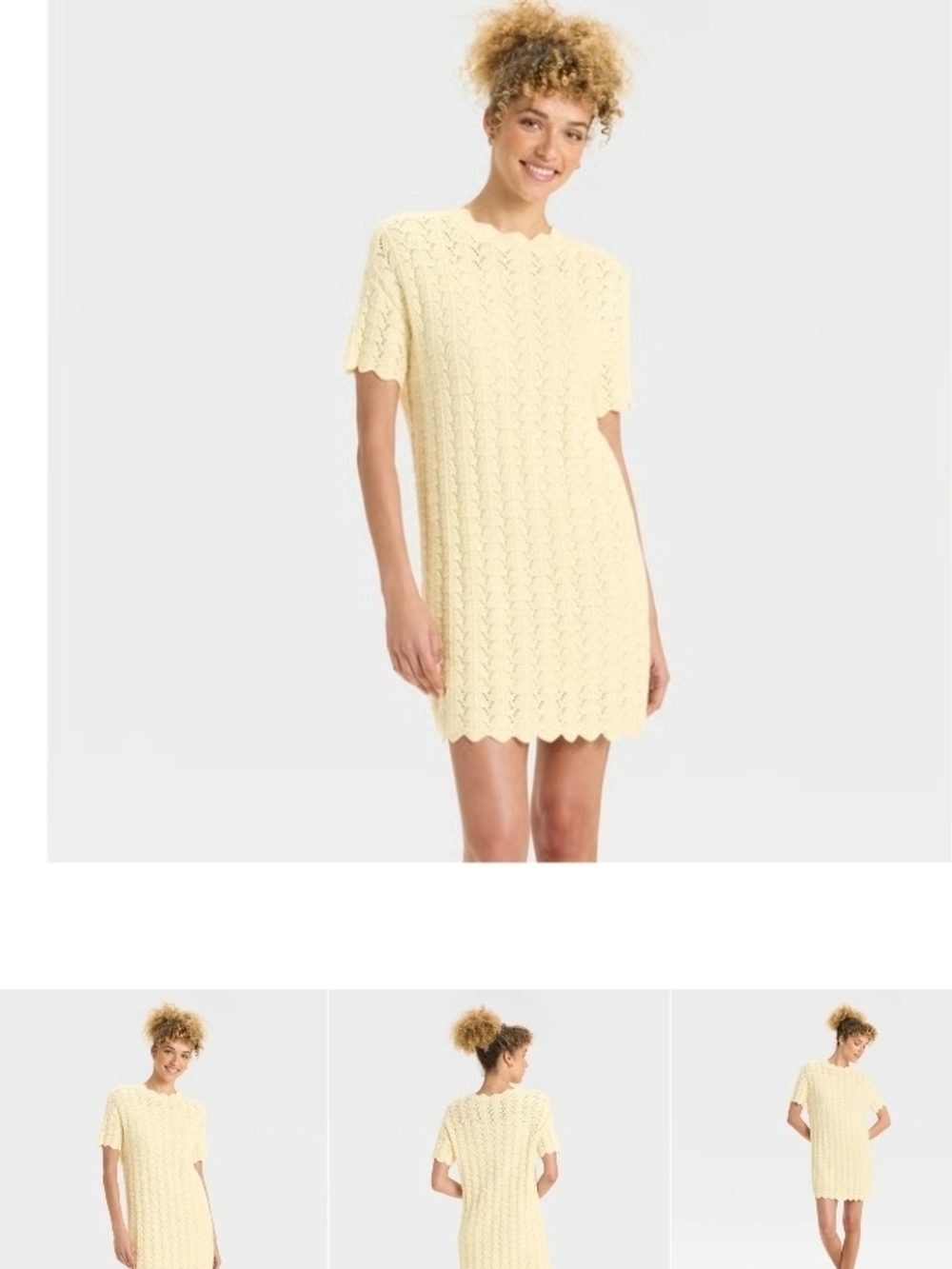 Women's Short Sleeve Pointelle Mini Sweater Dress - A New Day™ Off-White